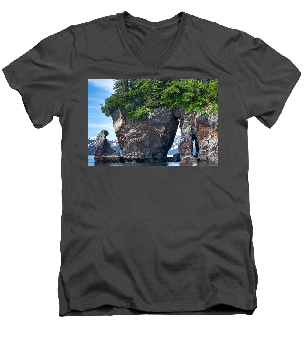 Alaska Men's V-Neck T-Shirt featuring the photograph Window Rock by Jo Ann Tomaselli