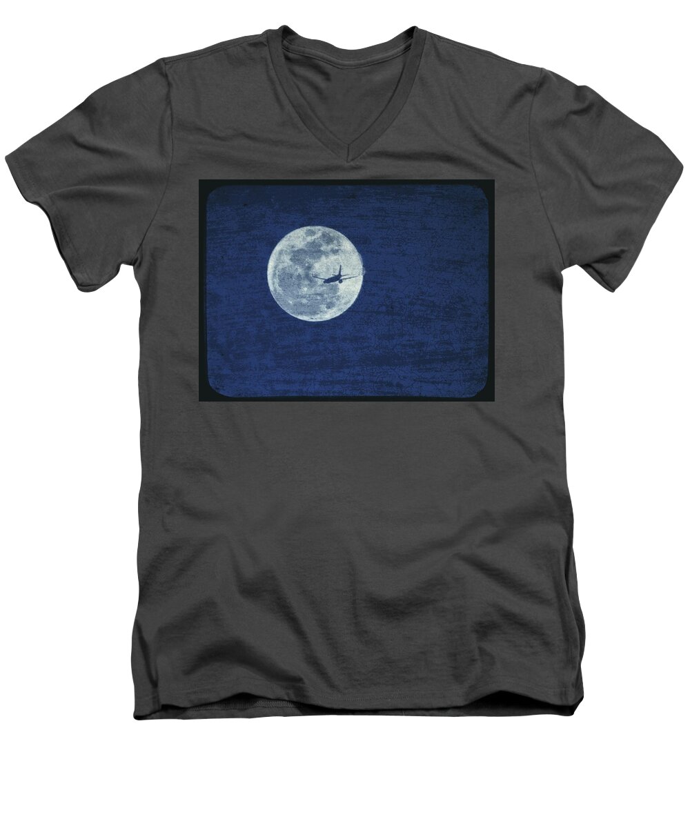 Plane Moon Planet Malaysia Angel Angels Wings Fly Space Dreamer Dreamers Serenity Night Light Flight Pilot Airlines Southwest Planets Space Men's V-Neck T-Shirt featuring the photograph Wings by Culture Cruxxx