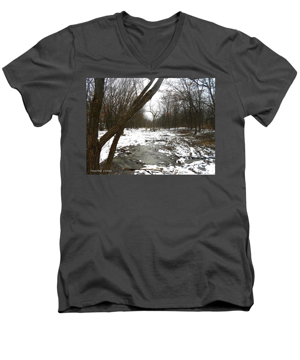Hammond Men's V-Neck T-Shirt featuring the photograph Winter Forest Series by Verana Stark