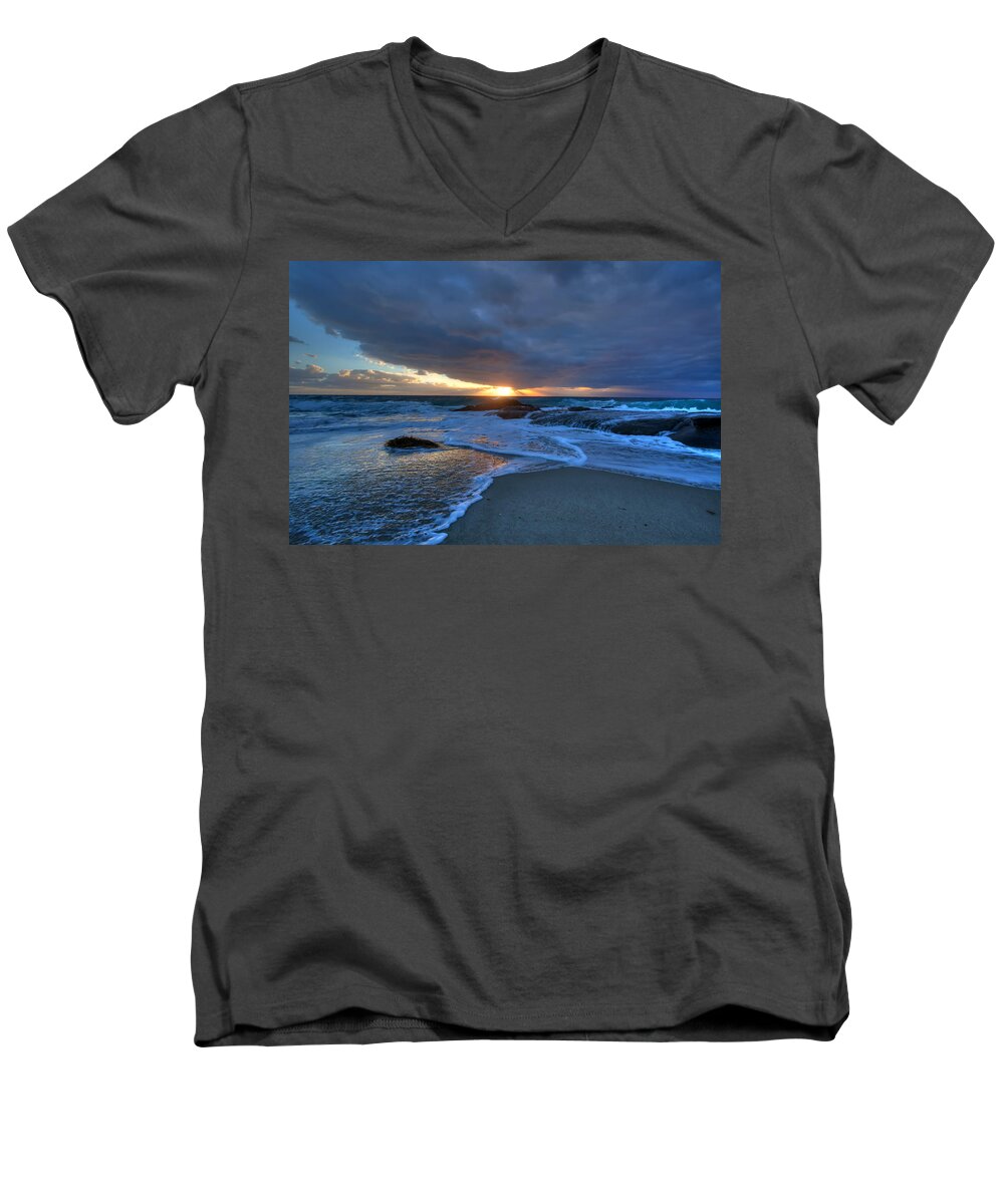 Laguna Beach Men's V-Neck T-Shirt featuring the photograph Winter Sunset Aliso Creek Beach by Cliff Wassmann