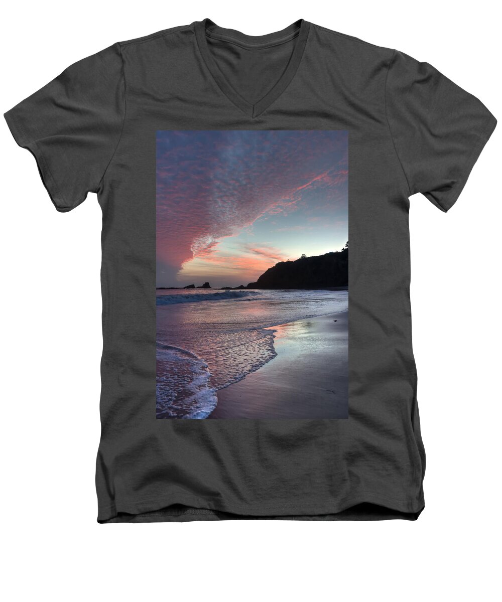 Laguna Beach Men's V-Neck T-Shirt featuring the photograph Winter Sunset Crescent Bay by Cliff Wassmann