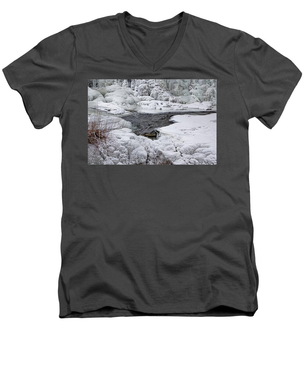Waterfall Men's V-Neck T-Shirt featuring the photograph Vermillion Falls Winter Wonderland by Patti Deters