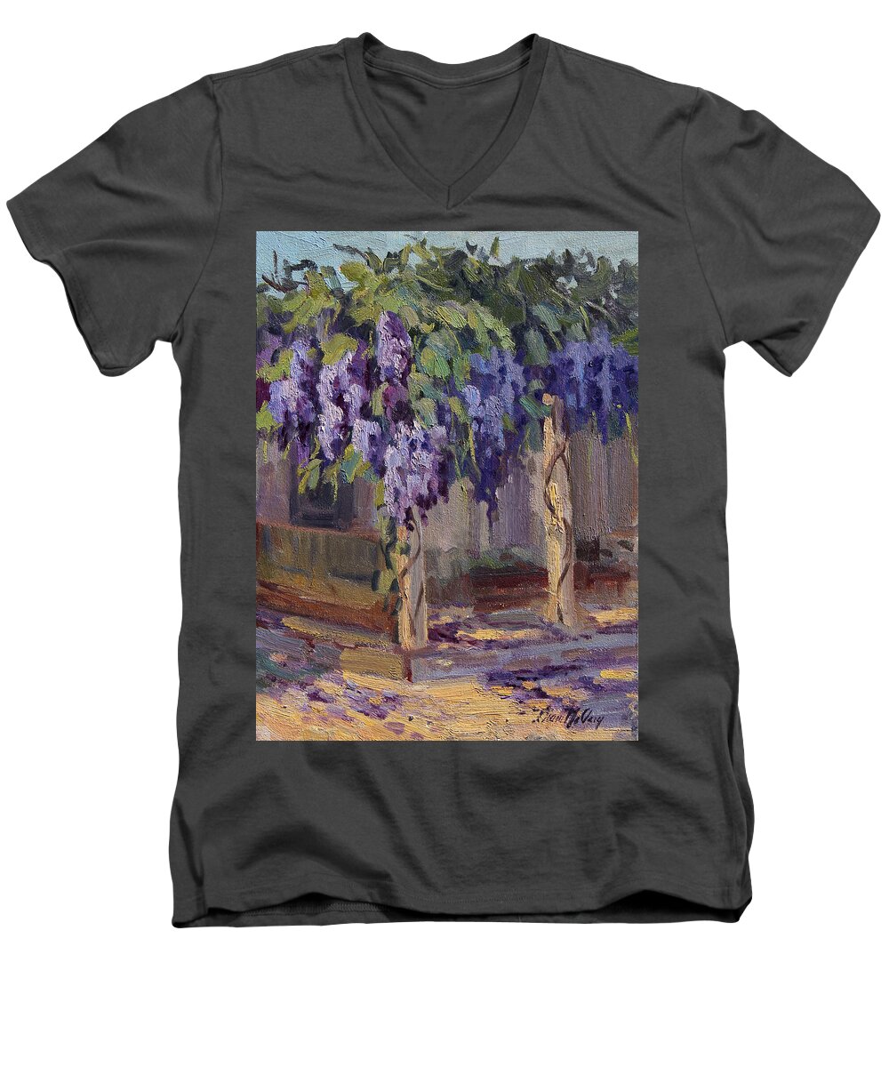 Wisteria Men's V-Neck T-Shirt featuring the painting Wisteria in Bloom by Diane McClary