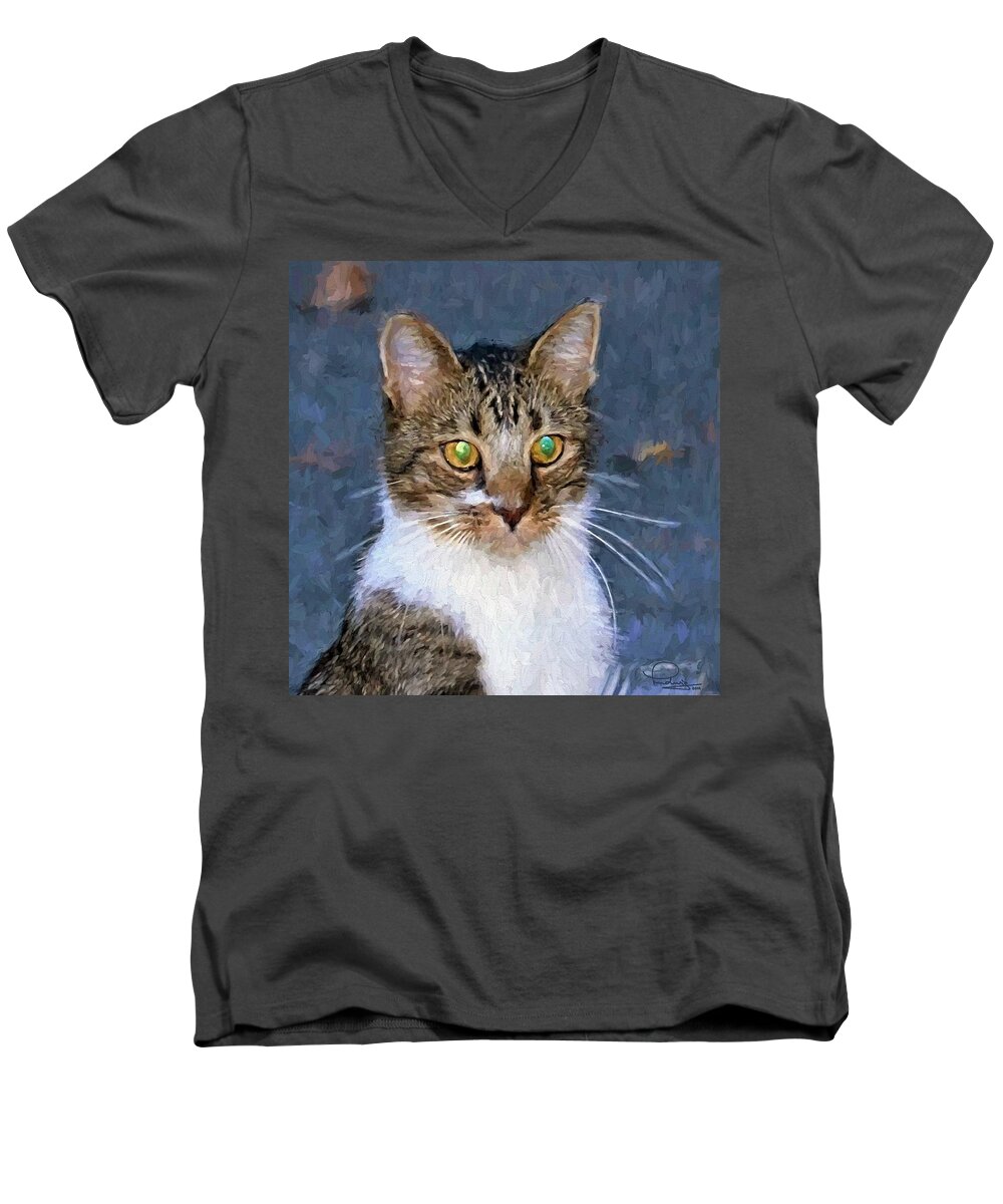 Cat Men's V-Neck T-Shirt featuring the digital art With Eyes On by Ludwig Keck