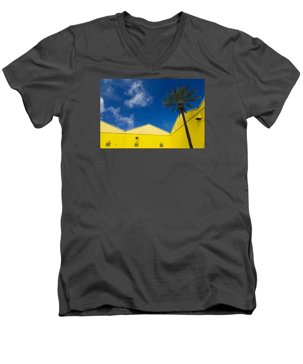 Palm Tree Men's V-Neck T-Shirt featuring the photograph Yellow Warehouse by David Smith