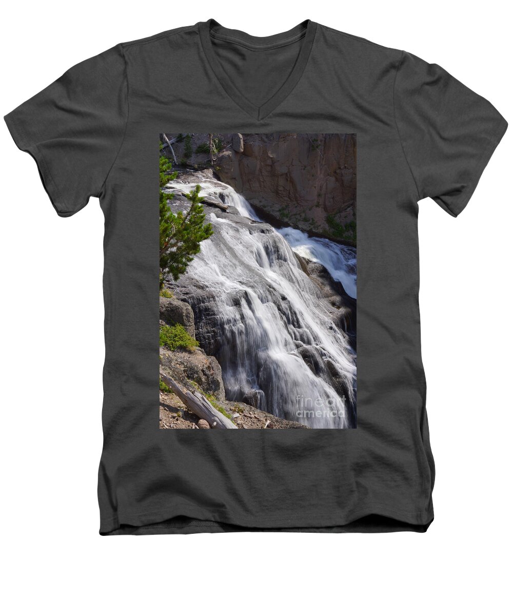 Yellowstone Men's V-Neck T-Shirt featuring the photograph Yellowstone Gibbon Falls by Jennifer White