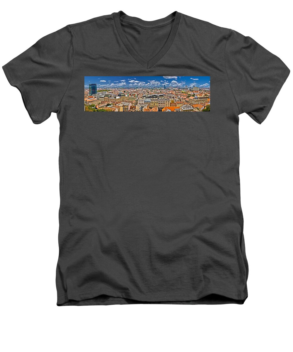 Croatia Men's V-Neck T-Shirt featuring the photograph Zagreb lower town colorful panoramic view by Brch Photography