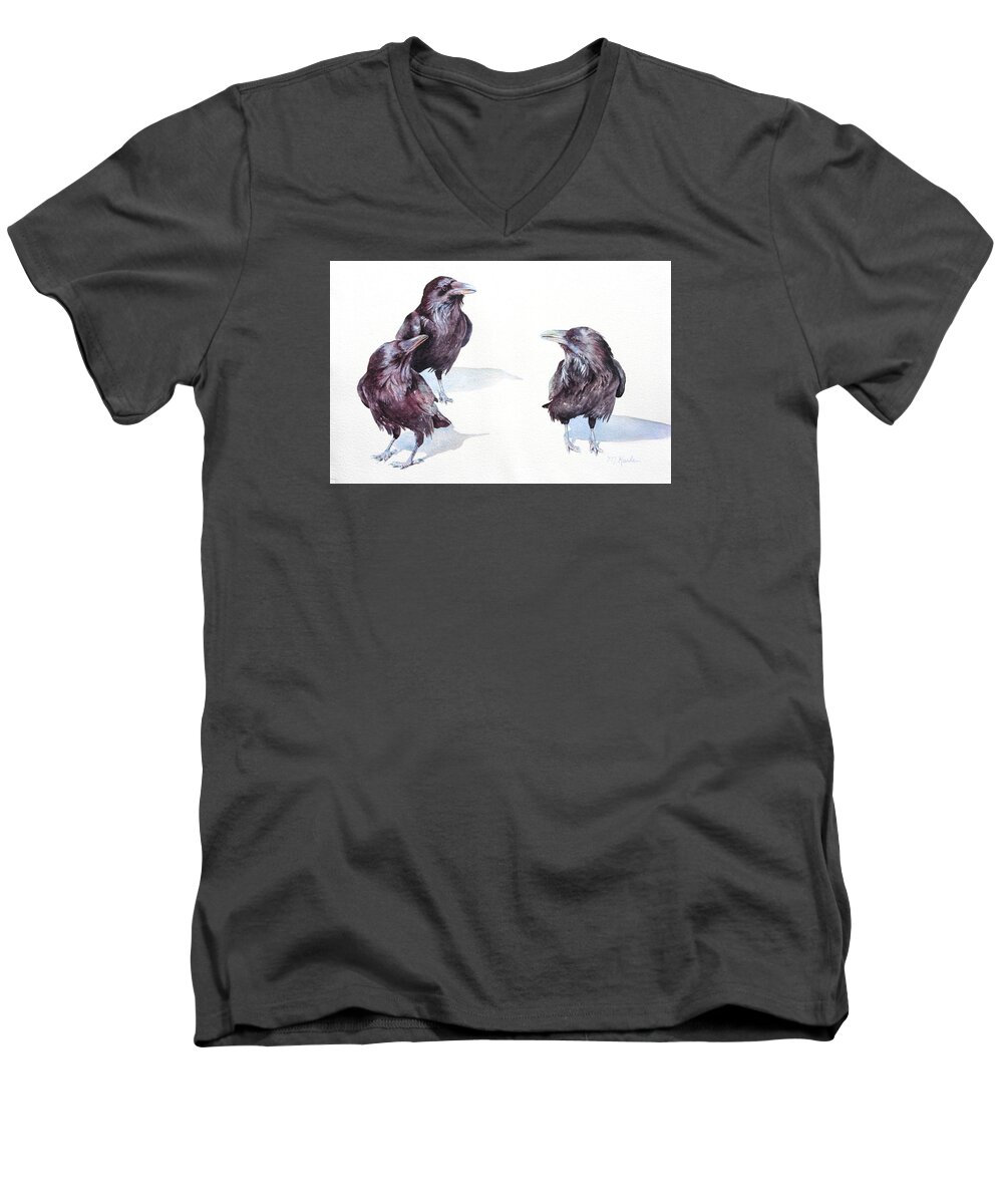 Birds Men's V-Neck T-Shirt featuring the painting A Conspiracy of Ravens by Marsha Karle