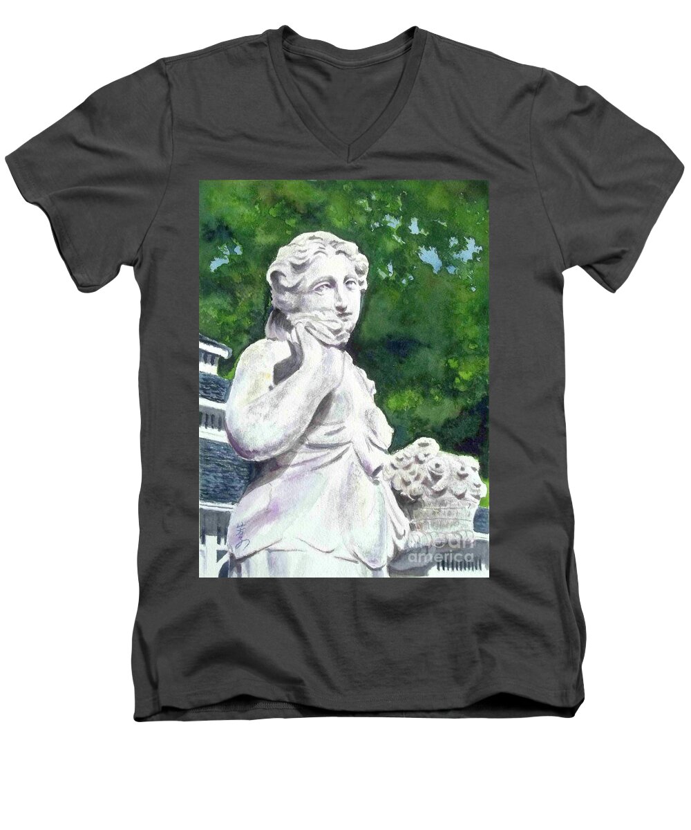  Statue Men's V-Neck T-Shirt featuring the painting A Statue At The Wellers Carriage House -1 by Yoshiko Mishina