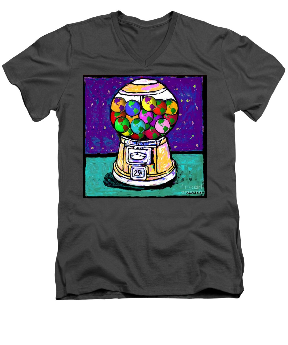Gumballs Men's V-Neck T-Shirt featuring the painting A World of Gumballs by Dale Moses
