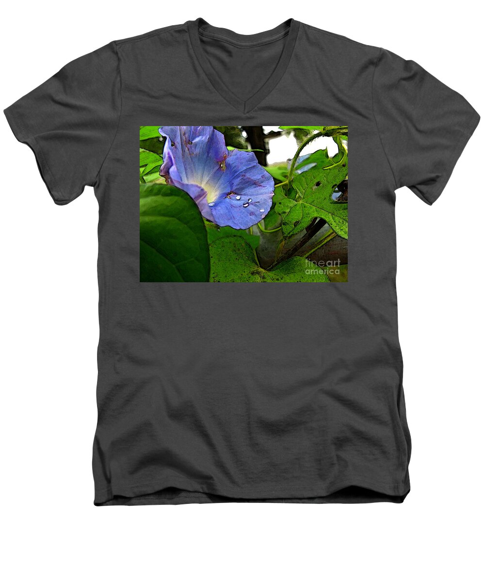 Botanical Men's V-Neck T-Shirt featuring the digital art Aging Morning Glory by Debbie Portwood