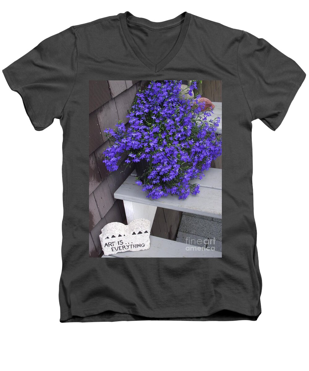 Purple Potted Flowers Men's V-Neck T-Shirt featuring the photograph Art is Everything by Michelle Welles