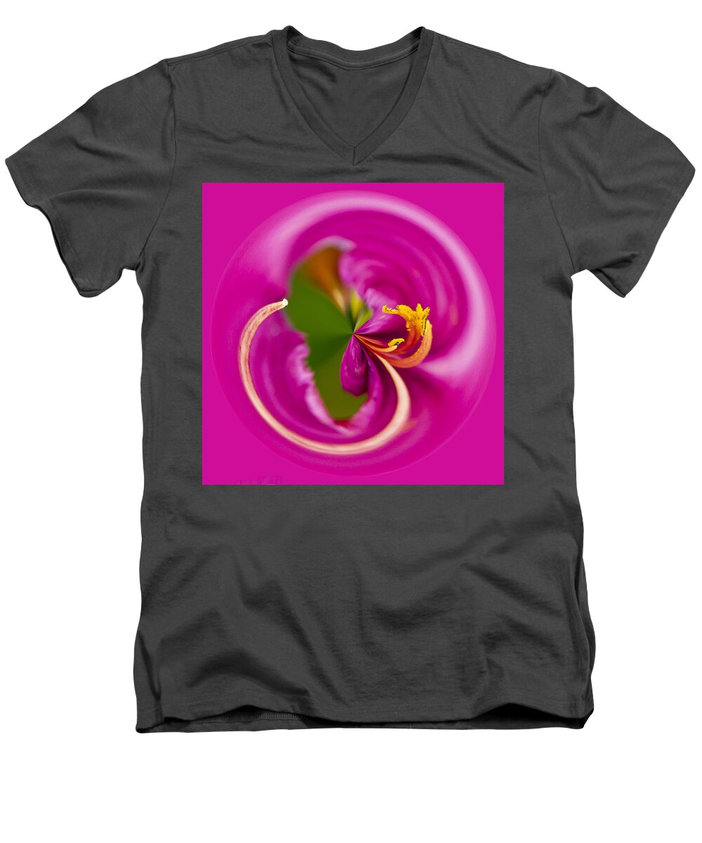 Asiatic Men's V-Neck T-Shirt featuring the photograph Asiatic Lily Orb by Bill Barber