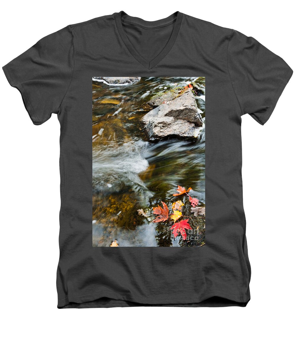 Landscape Men's V-Neck T-Shirt featuring the photograph Autumn Stream by Cheryl Baxter