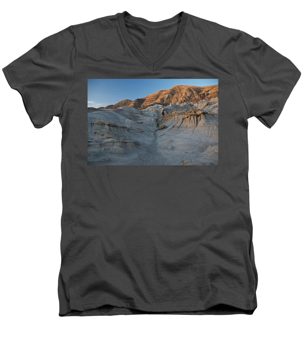 Hoodoos Men's V-Neck T-Shirt featuring the photograph Badlands Sunset by David Kleinsasser