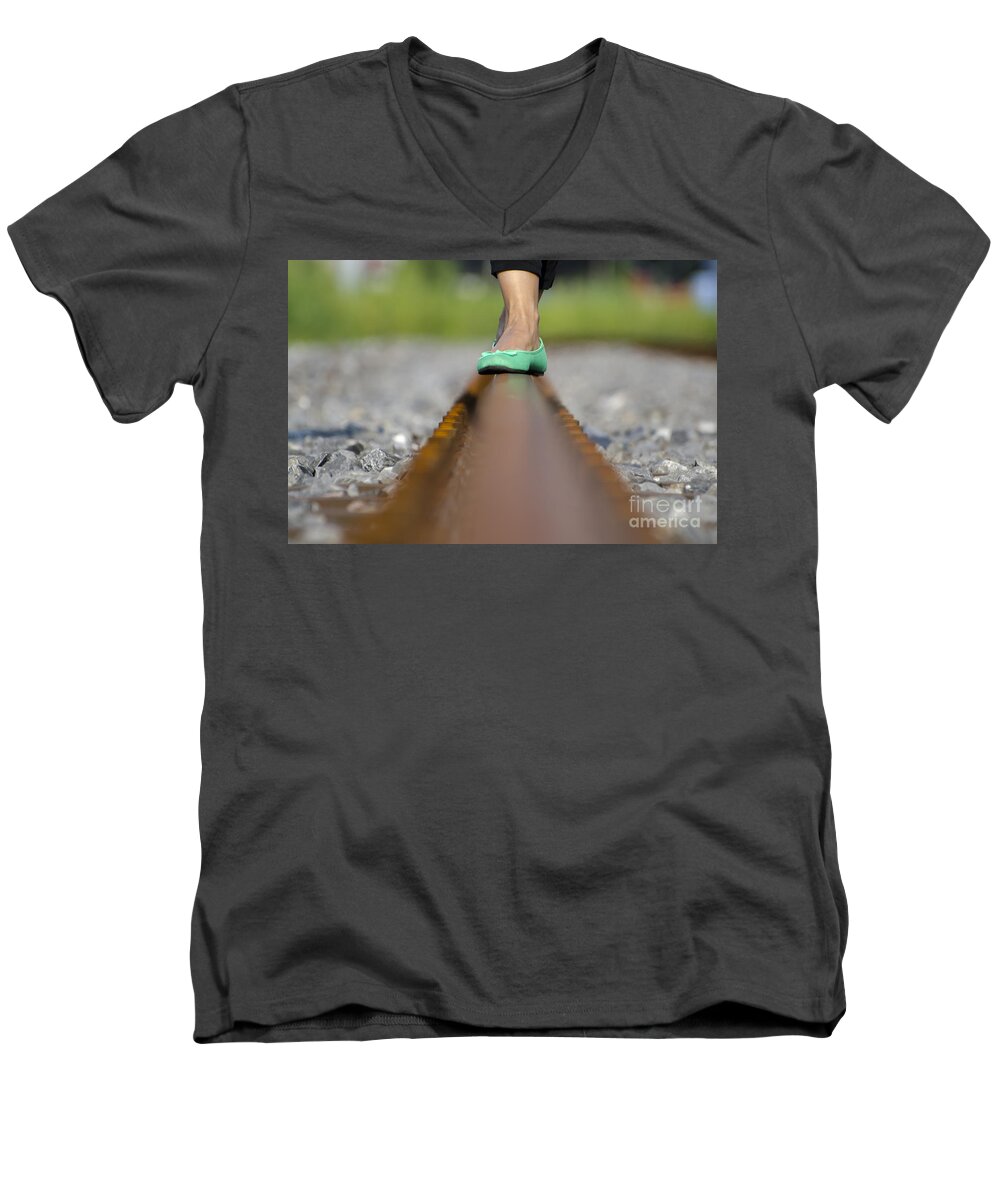 Shoes Men's V-Neck T-Shirt featuring the photograph Balance with her feet by Mats Silvan