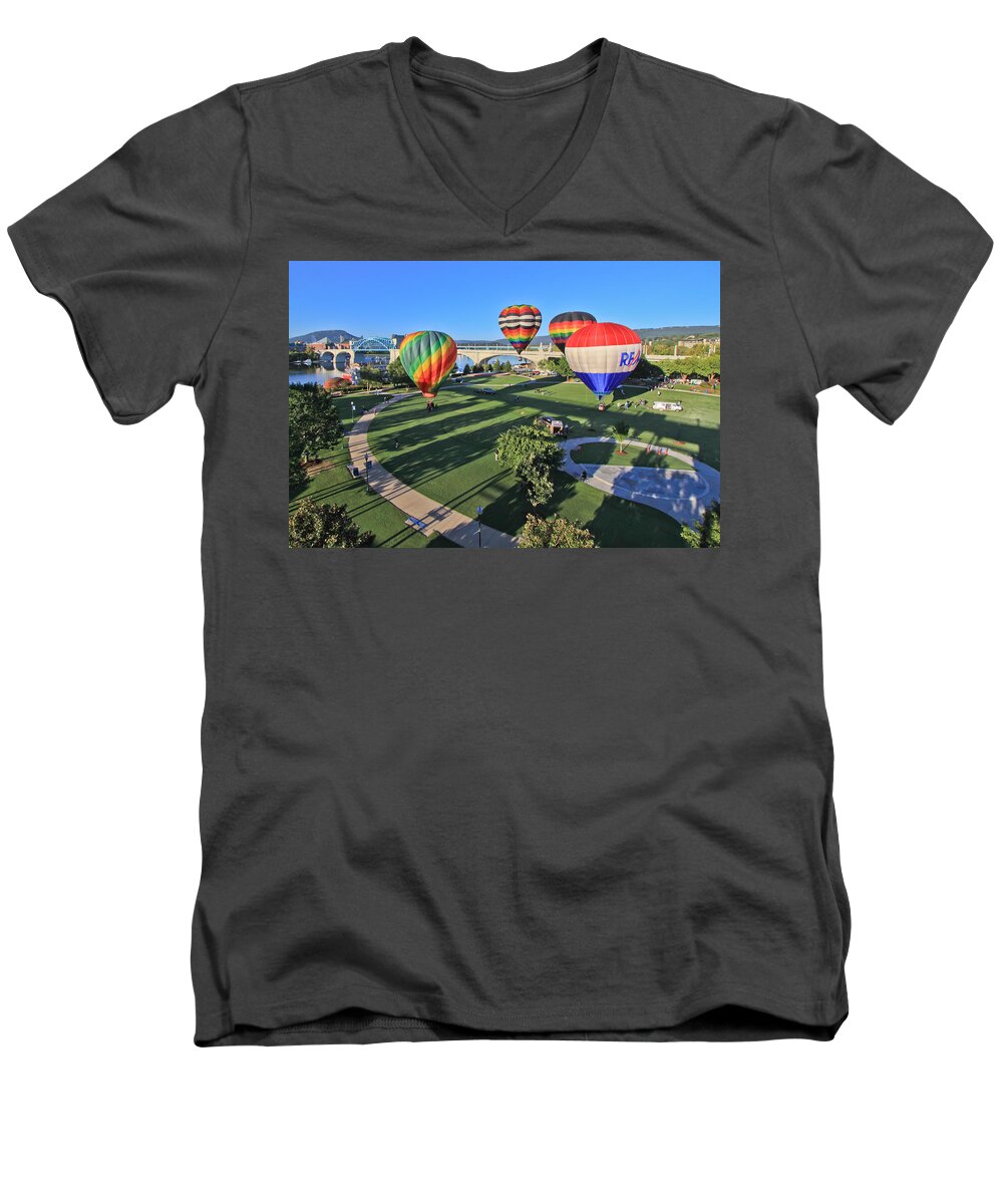 Balloons Men's V-Neck T-Shirt featuring the photograph Balloons in Coolidge Park by Tom and Pat Cory