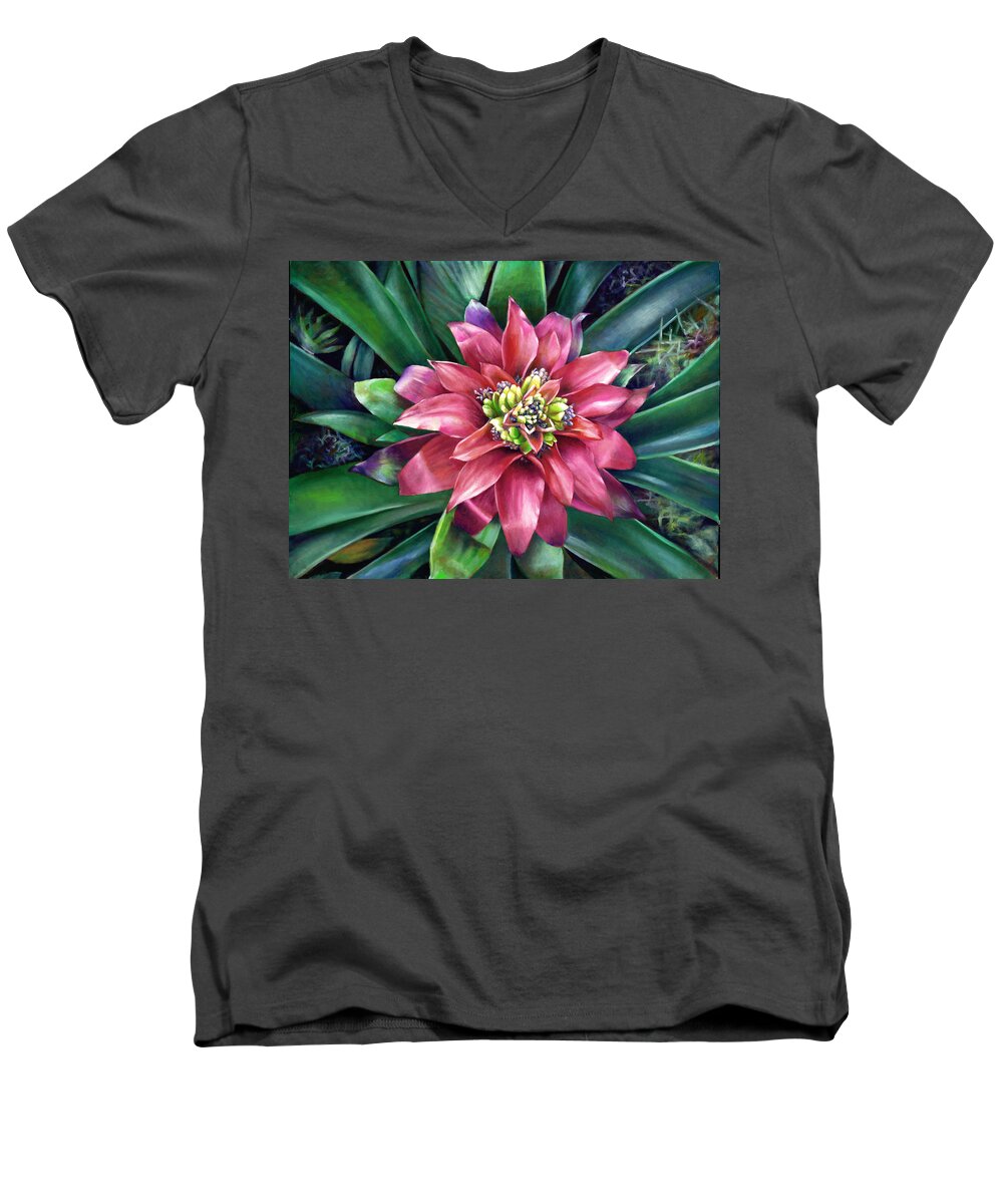  Men's V-Neck T-Shirt featuring the painting Bromeliad by Nancy Tilles