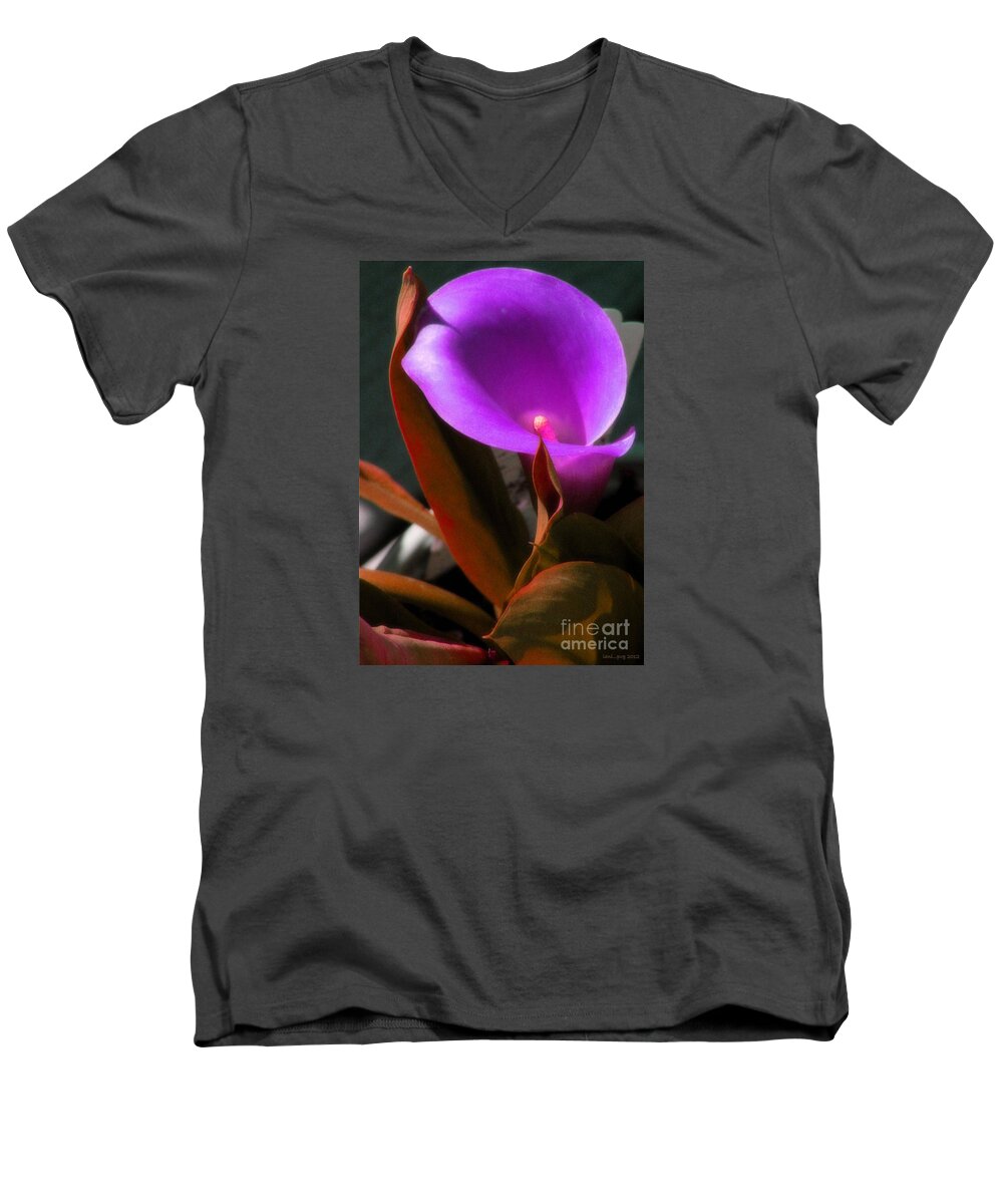 Calla Lily Men's V-Neck T-Shirt featuring the photograph Calle Color by Lani Richmond Elvenia