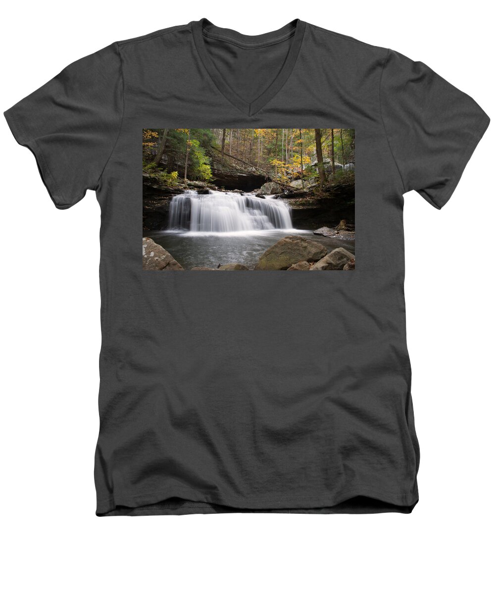 Waterfall Men's V-Neck T-Shirt featuring the photograph Canyon Waterfall by David Troxel