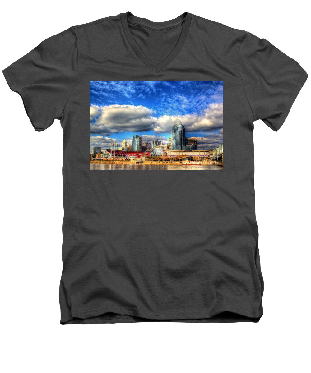 Cincinnati Men's V-Neck T-Shirt featuring the photograph Cincinnati Skyline 2012 - 2 by Jeremy Lankford