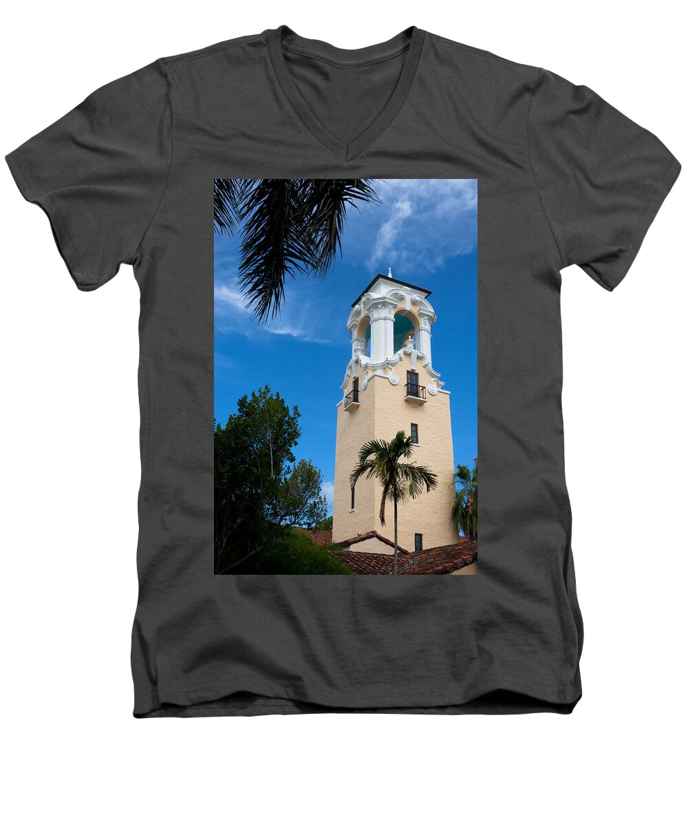 Architecture Men's V-Neck T-Shirt featuring the photograph Congregational Church of Coral Gables by Ed Gleichman