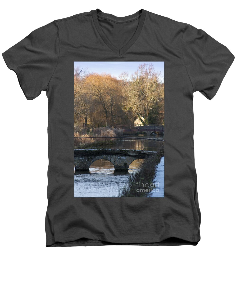 Bibery Men's V-Neck T-Shirt featuring the photograph Cotswold river scene by Andrew Michael