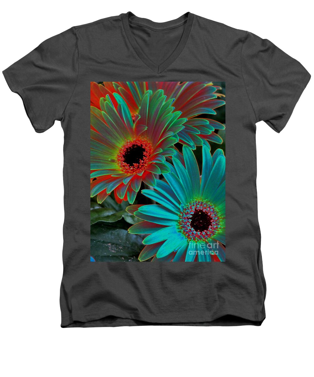 Gerbera Men's V-Neck T-Shirt featuring the photograph Daisies From Another Dimension by Rory Siegel