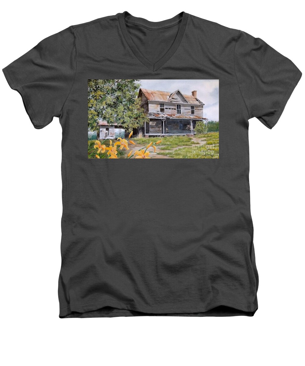 Watercolor Men's V-Neck T-Shirt featuring the painting Days Gone By...SOLD by Sandy Brindle