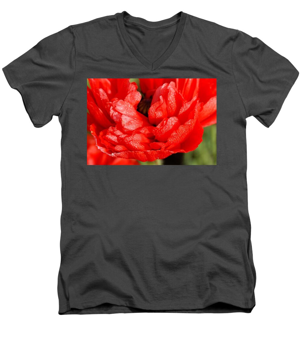 Red Men's V-Neck T-Shirt featuring the photograph Dewdrops by Fotosas Photography