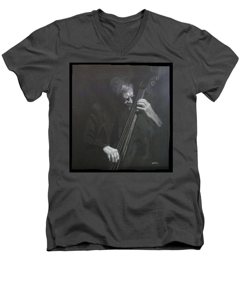 Bass Men's V-Neck T-Shirt featuring the painting Double Bass Player by Richard Le Page