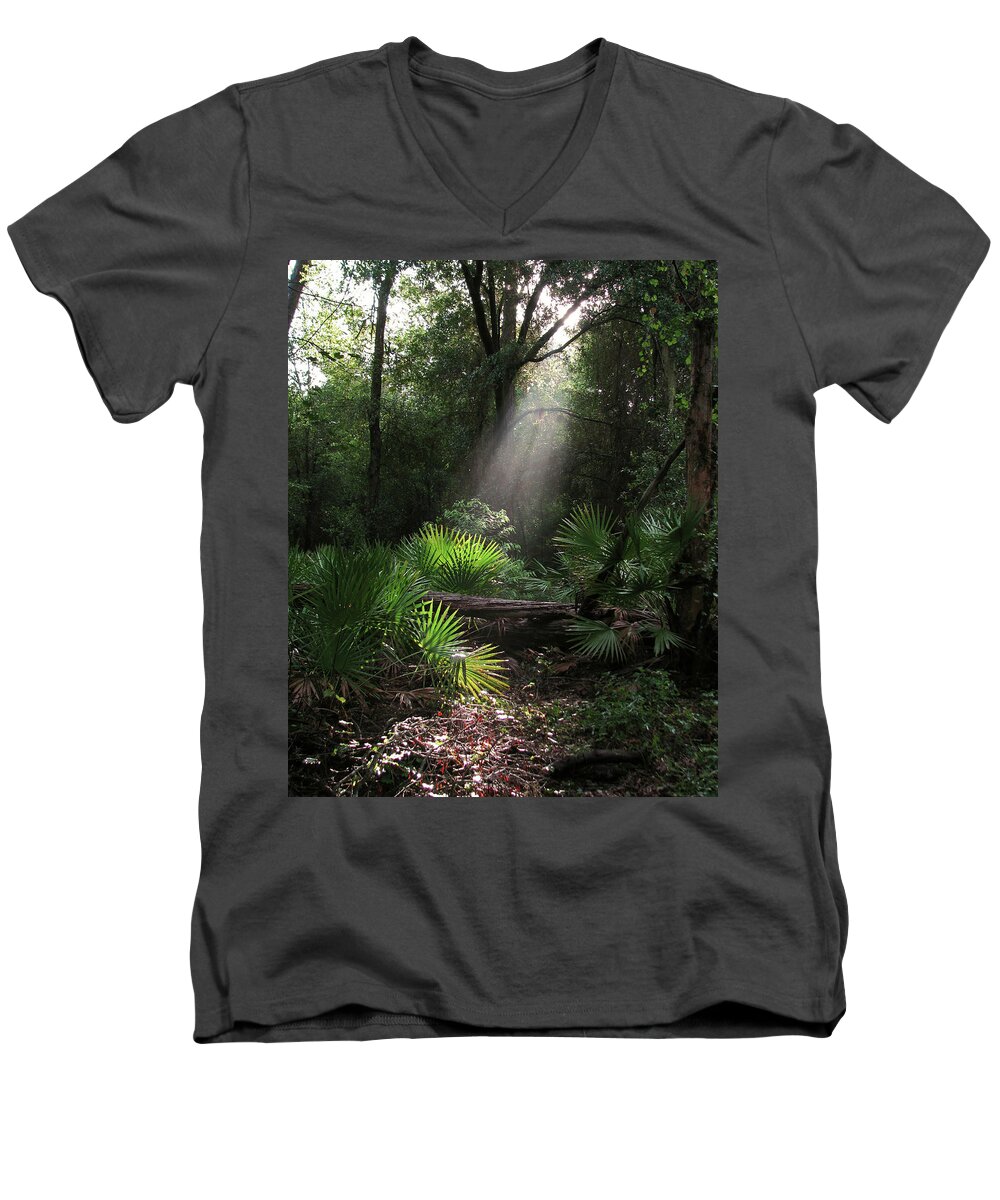 Nature Men's V-Neck T-Shirt featuring the photograph Enchanted Forest by Peggy Urban