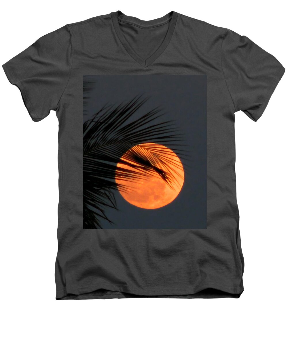 Nature Men's V-Neck T-Shirt featuring the photograph Florida Moonrise by Peggy Urban