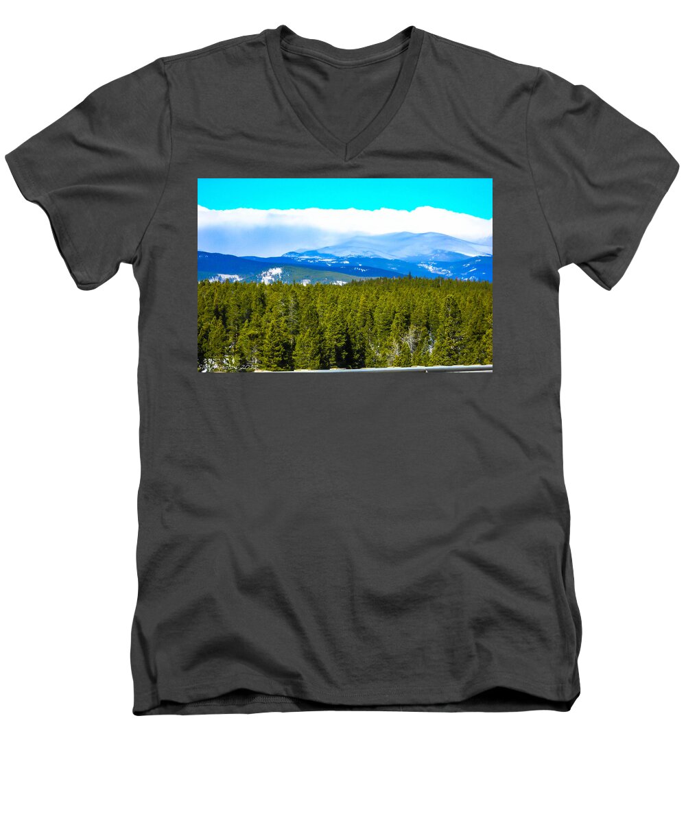 Landscapes Men's V-Neck T-Shirt featuring the photograph Fog in the Rockies by Shannon Harrington