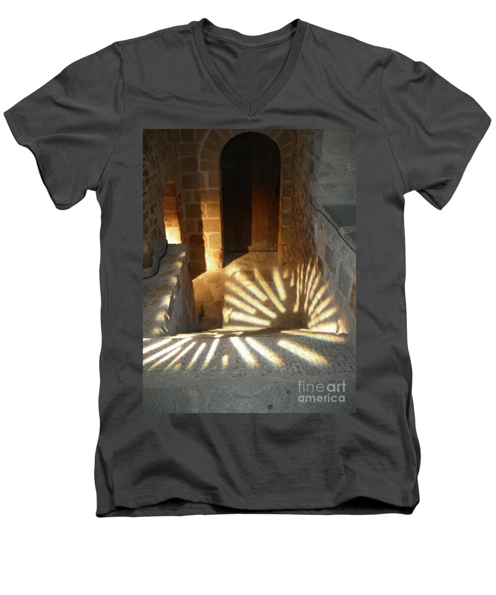 Normandy Men's V-Neck T-Shirt featuring the photograph Follow the Light-Stairs by Donato Iannuzzi