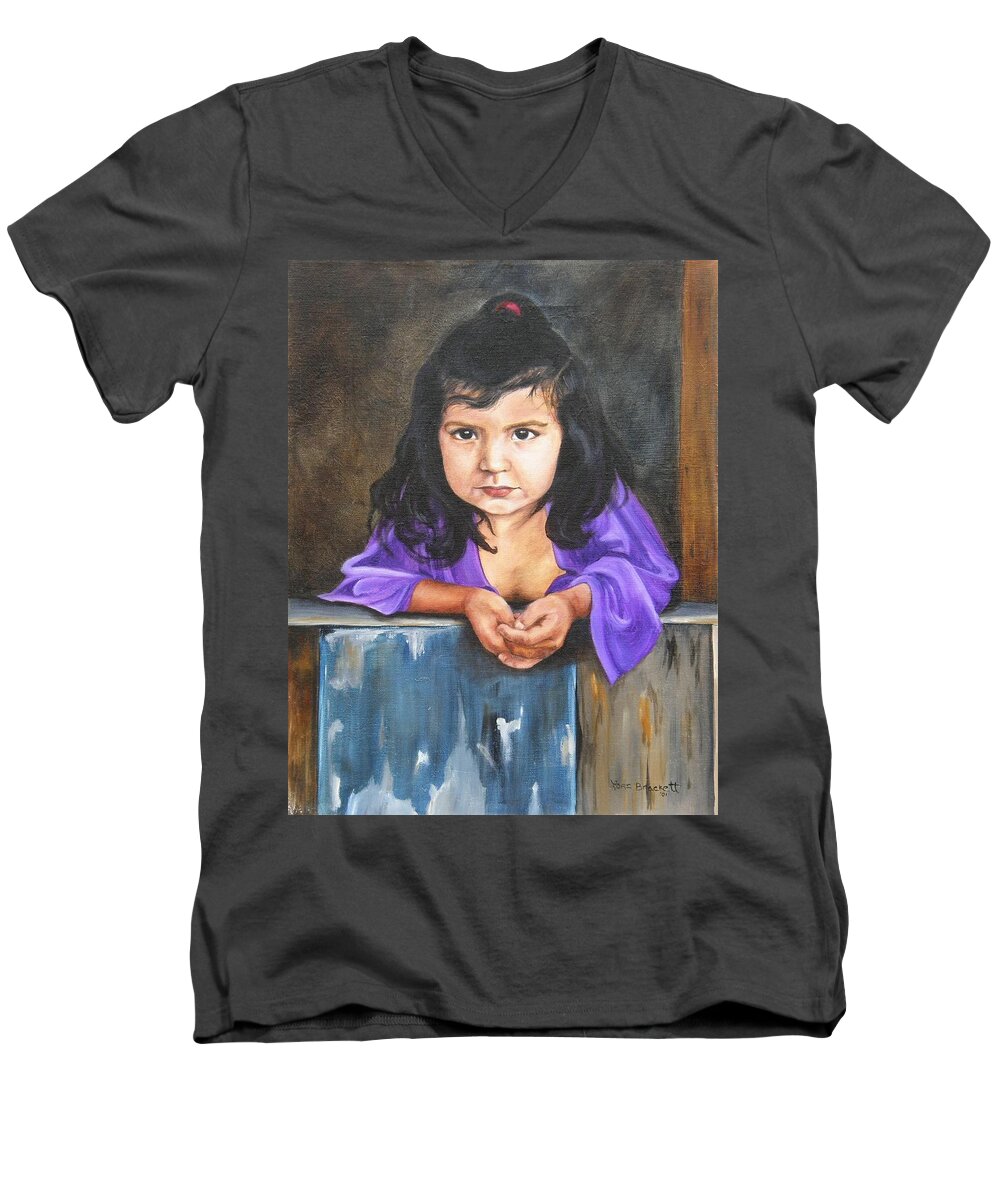 Portrait Men's V-Neck T-Shirt featuring the painting Girl From San Luis by Lori Brackett