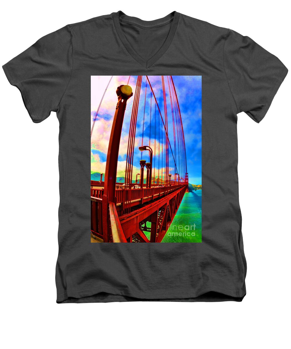 Golden Gate Bridge Men's V-Neck T-Shirt featuring the photograph Golden Gate Bridge - 8 by Mark Madere