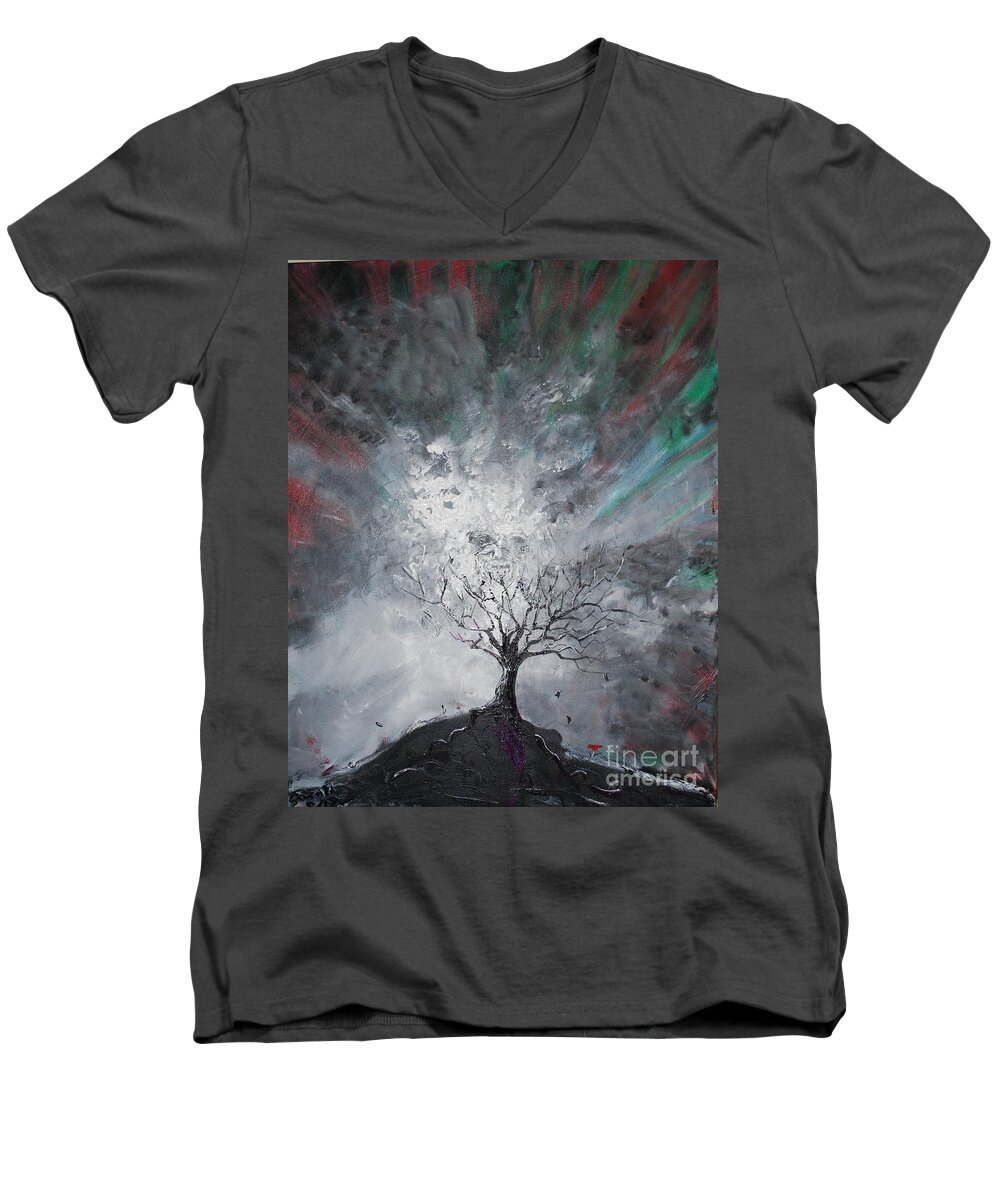 Tree Men's V-Neck T-Shirt featuring the painting Haunted Tree by Stefan Duncan