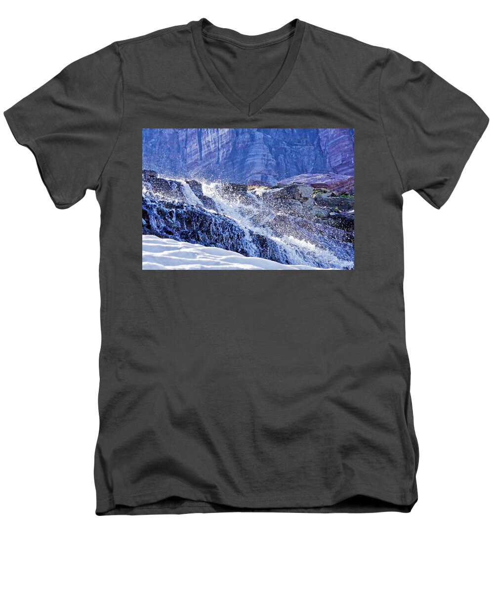 Glacier Men's V-Neck T-Shirt featuring the photograph Icy Cascade by Albert Seger