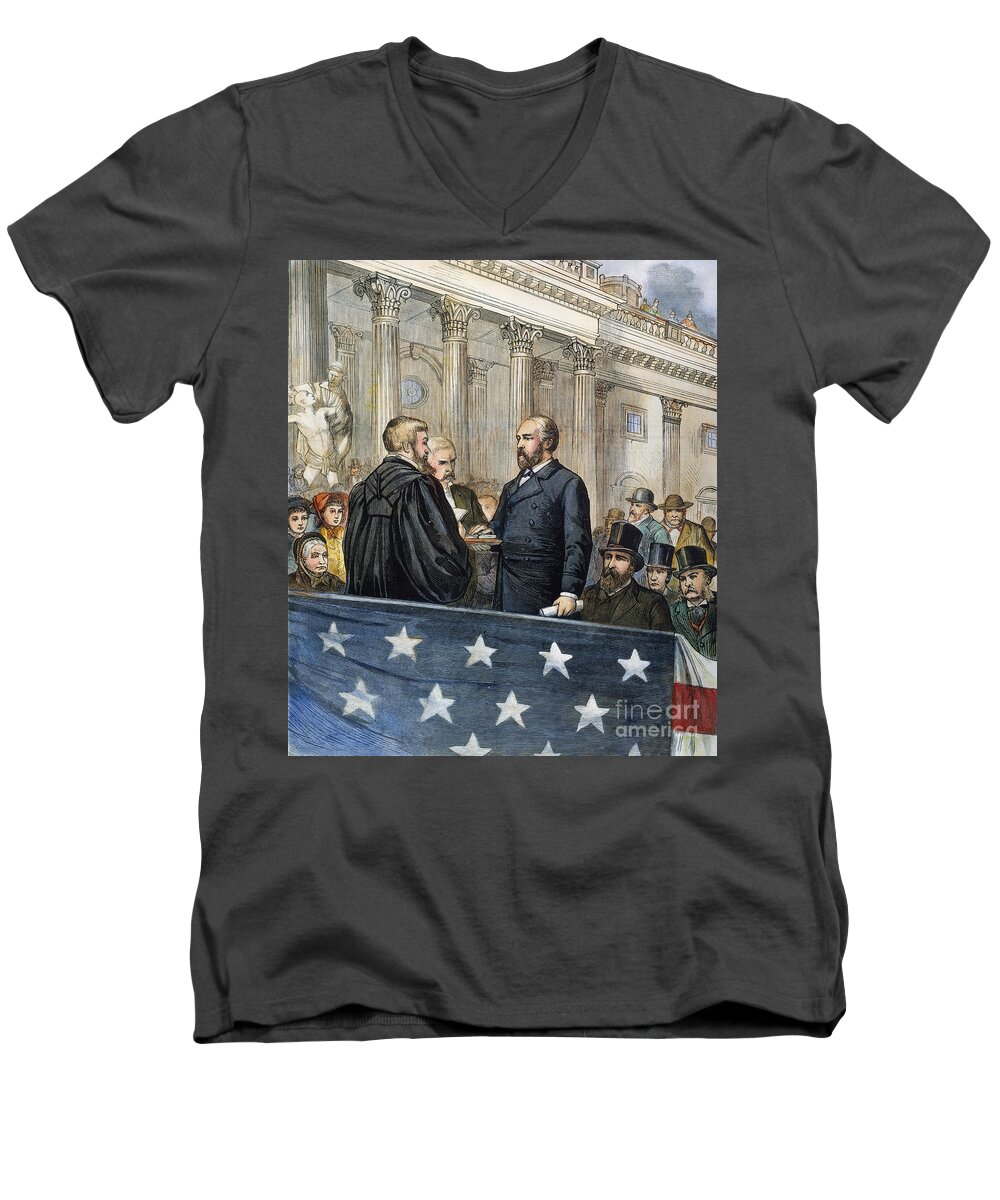 1881 Men's V-Neck T-Shirt featuring the drawing J. A. Garfield Inauguration by Granger