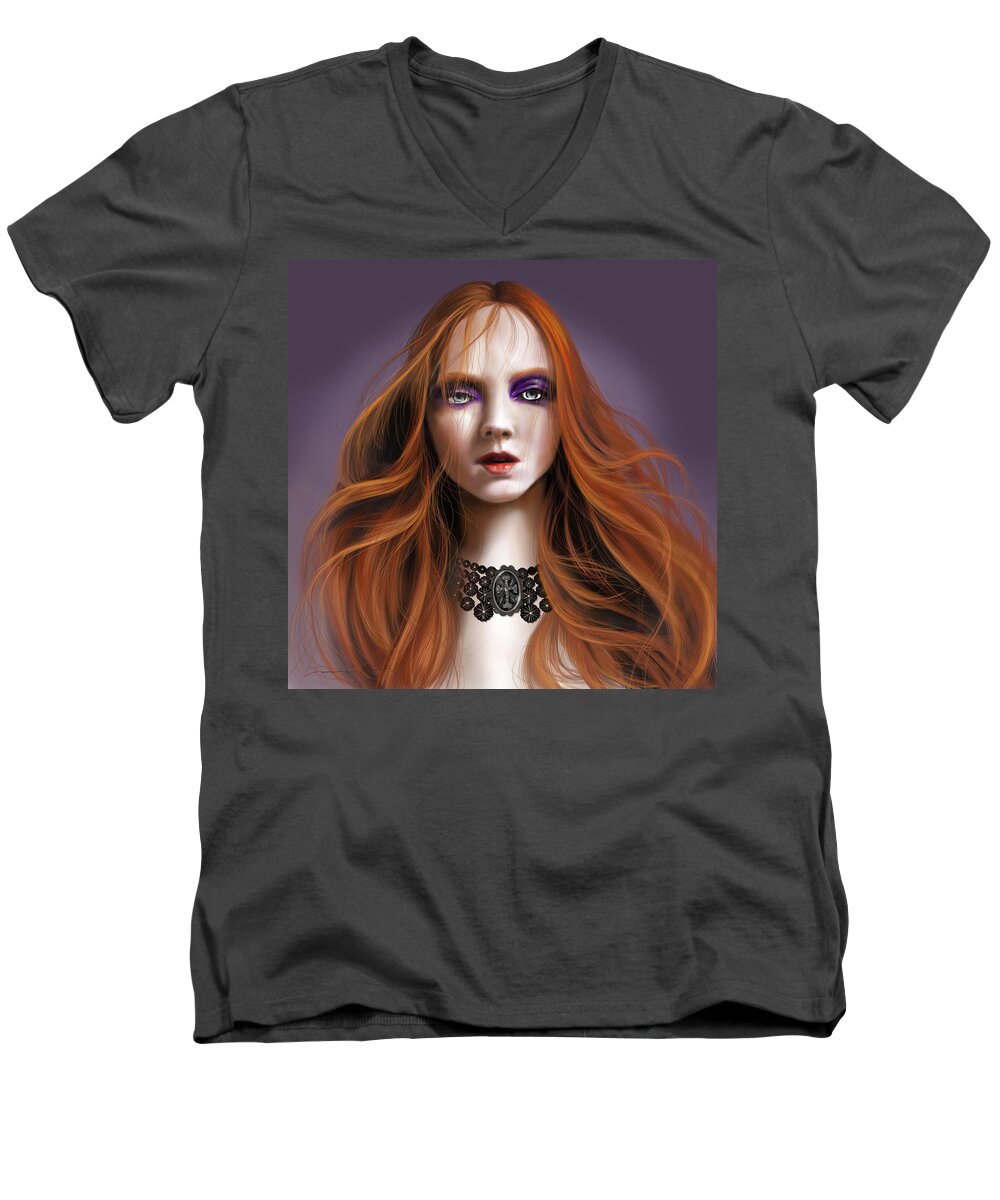 Dracula Men's V-Neck T-Shirt featuring the painting Lucy Westenra by James Hill