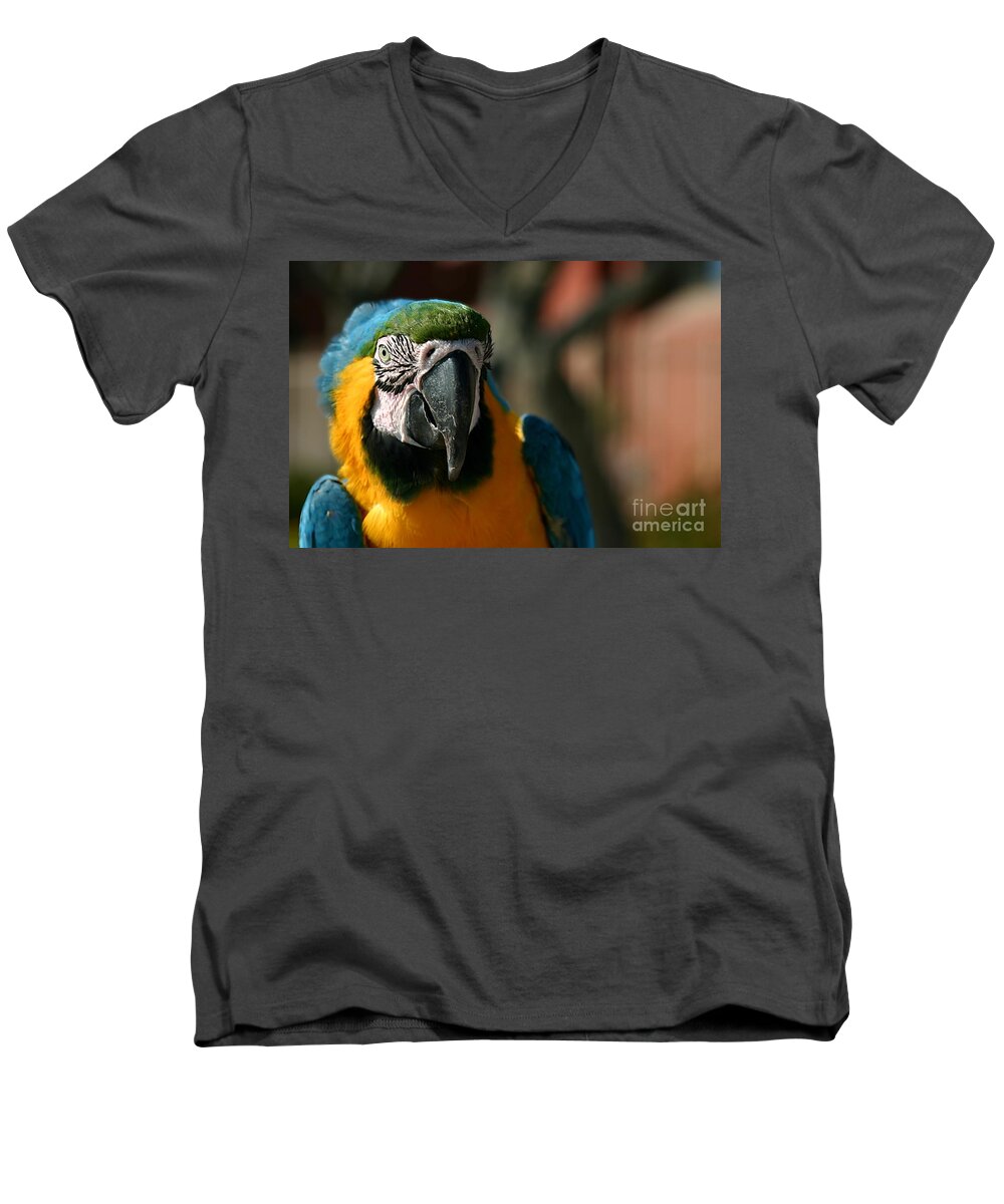 Macaw Men's V-Neck T-Shirt featuring the photograph Macaw by Henrik Lehnerer