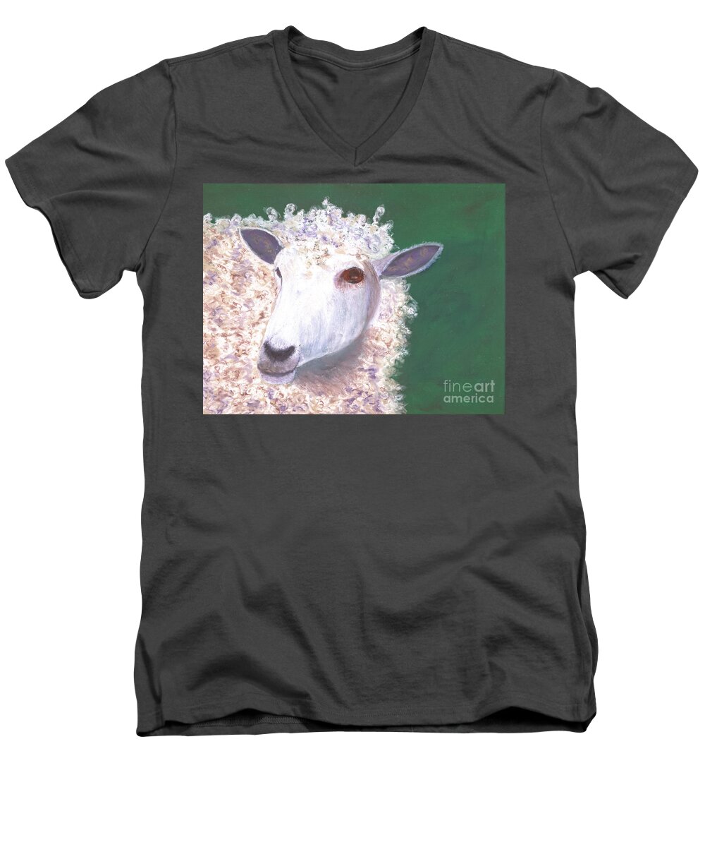 Sheep Men's V-Neck T-Shirt featuring the pastel Miss Dolly by Ginny Neece