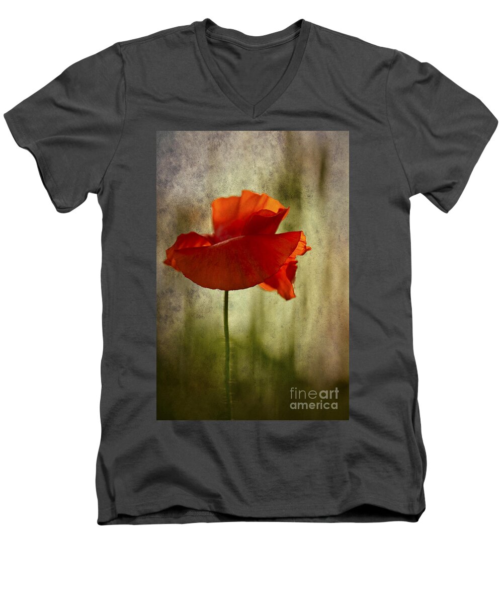 Poppy Men's V-Neck T-Shirt featuring the photograph Moody Poppy. by Clare Bambers - Bambers Images