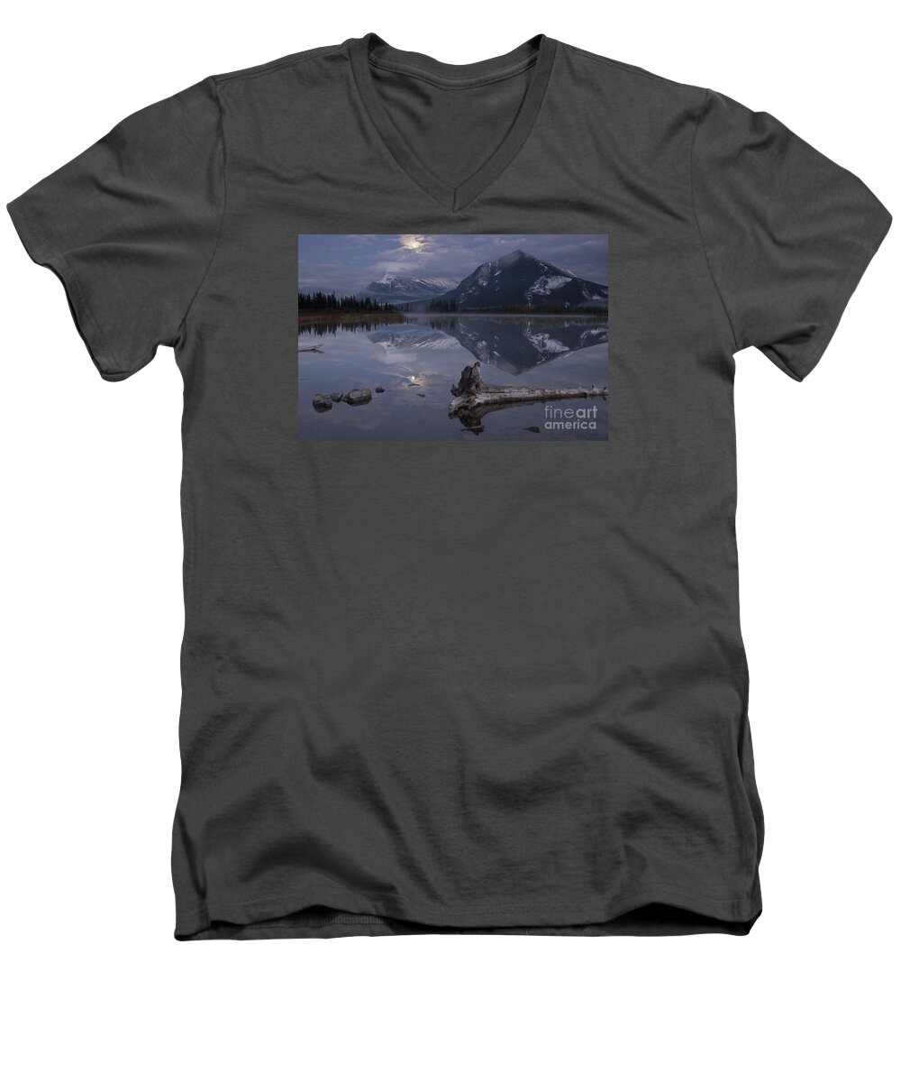 Stars Photography Men's V-Neck T-Shirt featuring the photograph Moonrise over Banff by Keith Kapple