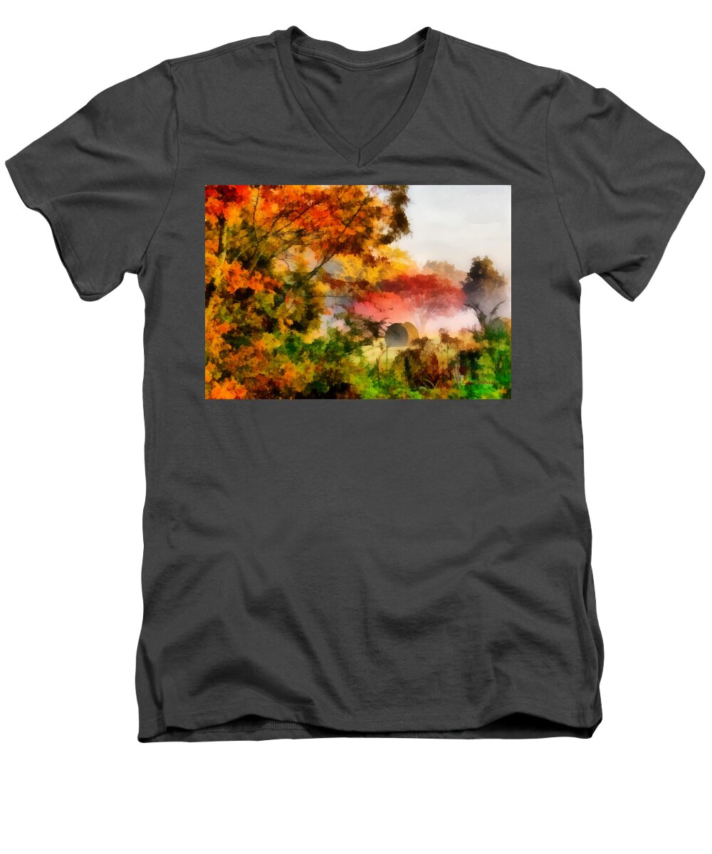 Autumn Men's V-Neck T-Shirt featuring the painting My Front Yard by Lynne Jenkins