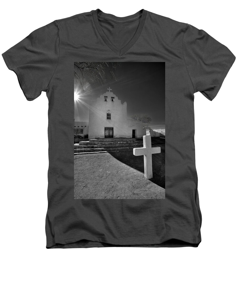 Architecture Men's V-Neck T-Shirt featuring the photograph New Mexico Church by Peter Tellone