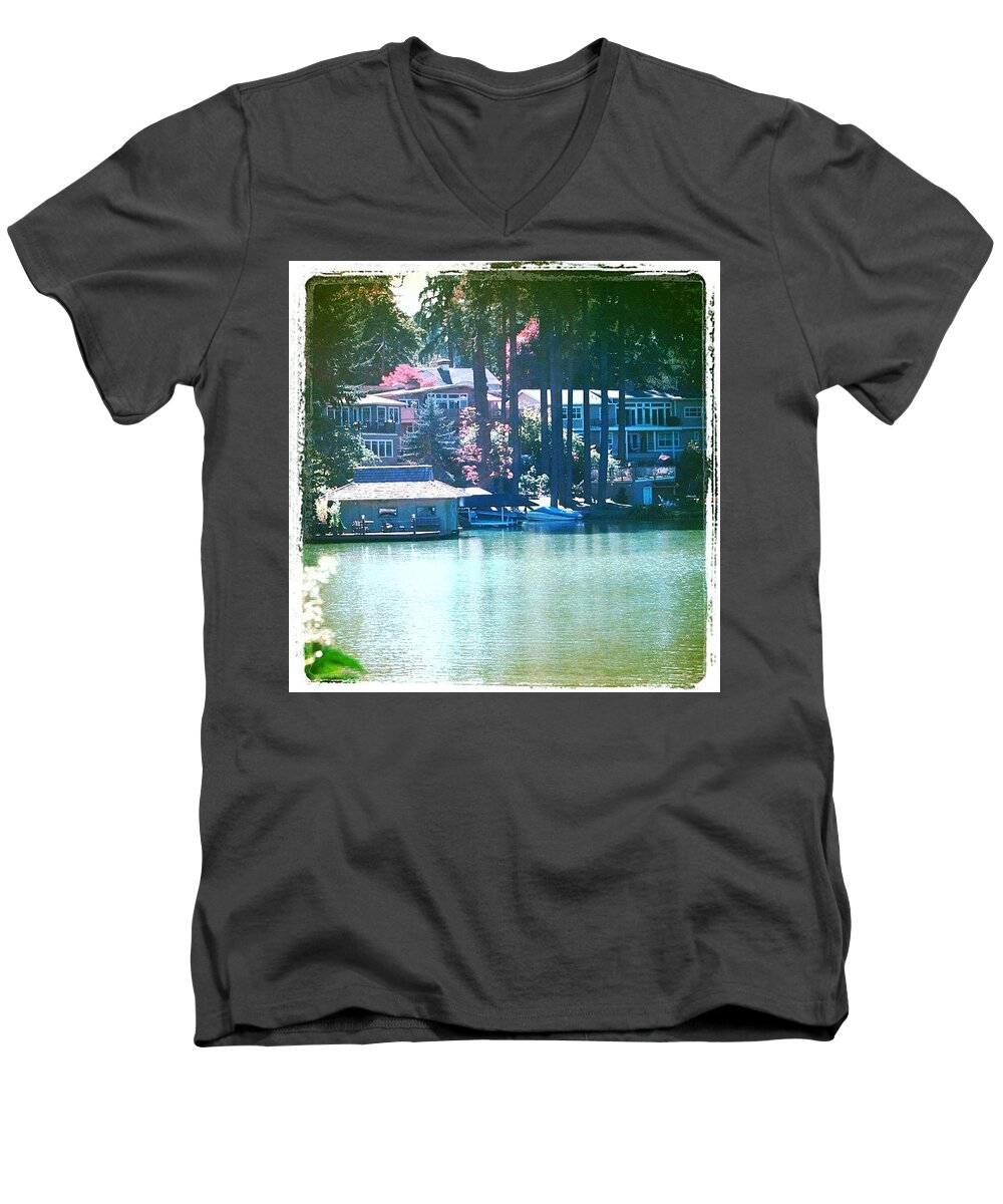 Summer Men's V-Neck T-Shirt featuring the photograph On The Lake - Lake Oswego OR by Anna Porter