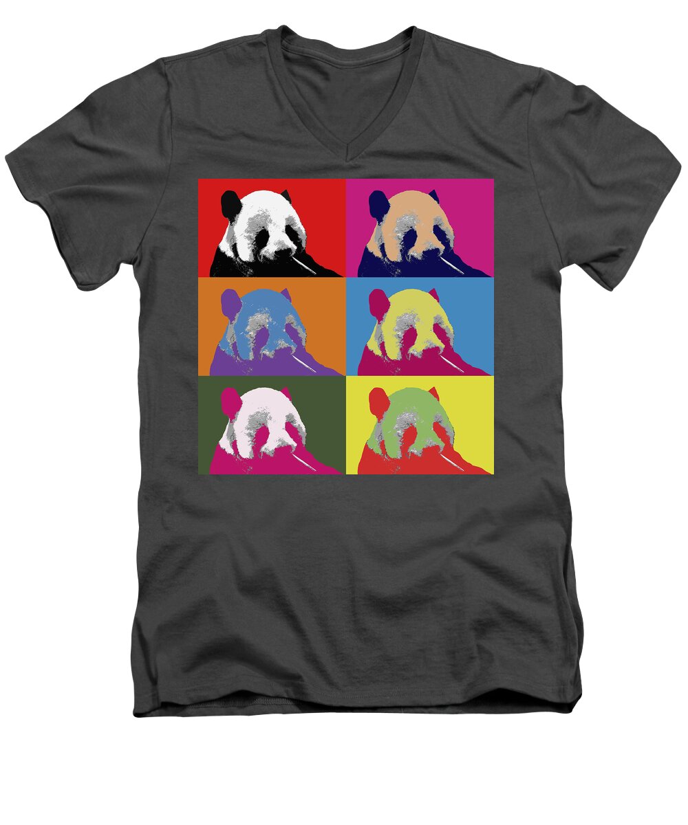 Animals Men's V-Neck T-Shirt featuring the photograph Panda Pop Art 2 by Lou Ford