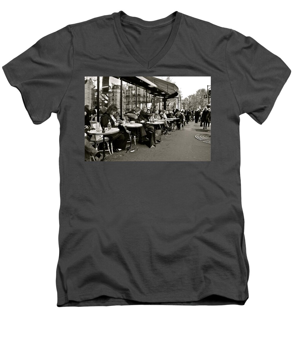 Paris Men's V-Neck T-Shirt featuring the photograph Paris Cafe by Eric Tressler